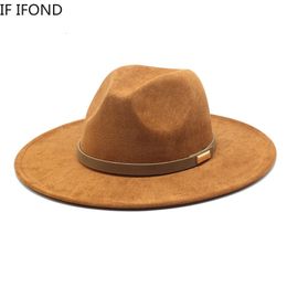 Wide Brim Hats Bucket Vintage Suede Felt Fedoras Women Men Western Cowboy Hat Panama Trilby Formal Party Cap 230801