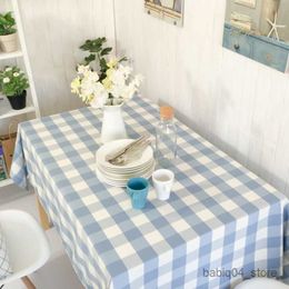 Table Cloth Light Blue Chequered Home Simple Tablecloth Birthday Party Wedding Decoration Dining Table Coffee Table Decorations R230801
