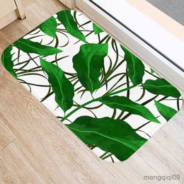 Carpets Tropical Palm Leaf Cactus Monstera Pattern Door Mat Coral Velvet Carpet Rubber Indoor Floor Mats Non-Anti-Slip Rug room decor R230801