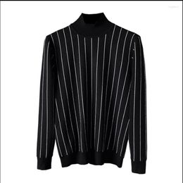 Men's Sweaters M-2xl Autumn And Winter High Neck Thick Simple Black White Striped Sweater Half-high Collar Knit Bottoming Shirt