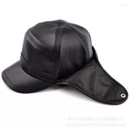 Ball Caps 2023 Men's Winter Real Sheep Leather Outdoor Warm Fur Hat Lei Feng Earmuffs Cow-37