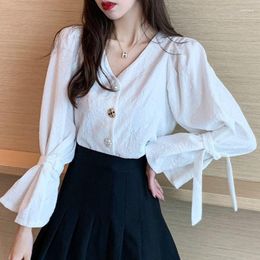 Women's Blouses 2023 Spring Summer Elegant Vintage Office Lady Oversize Fashionable Korean Style Wild White Shirts Tops Q525