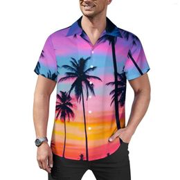 Men's Casual Shirts Miami Sunset Blouses Man Palm Trees Print Hawaiian Short Sleeves Design Y2K Oversized Vacation Shirt Gift Idea