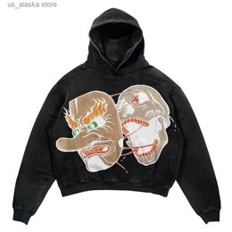 Men's Hoodies Sweatshirts Harajuku Oversized Skull Mask Print Hoodie Vintage Streetwear Couples Sweatshirt Goth High Quality Y2k Hoodies Men Clothing T230731