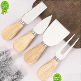 Baking Pastry Tools 4 Piece Cheese Knives Set With Wooden Handle Stainless Knife For Spread Slicer And Butter Cutter Drop Delivery Dhent