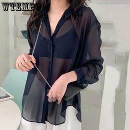 Women's Blouses WTEMPO Women Sun-proof Shirts Fashion Summer Elegant Outerwear Casual Solid All-match Female Long Sleeve Button Cardigans