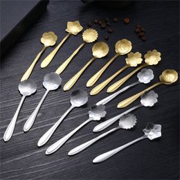 Flower Heart shape spoons Stainless steel Long handle Cocktail Stirring Spoons Ice Cream Coffee Spoon Home Bar Flatware tools drop ship JL4863