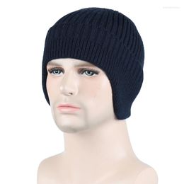 Berets Men's Skullies Beanies Knitted Wool Hats Men Winter Knitting Beanie Hat Layer Solid Colour Warm Bonnet Cap