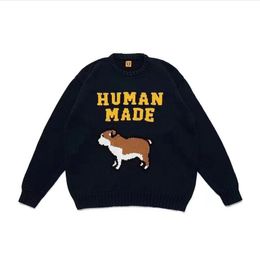 Men's Sweaters Janpanese Retro Letter Dog Print Pullover Autumn Human Made Unisex Baggy Y2K Crew Neck Oversize Knitted Clothes 230731