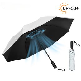 Umbrellas Upscale USB Chargeable Foldable Fan Umbrella Beach Parasol Creative Portable UV Umbrella Folding Beach Umbrella Outdoor 230731