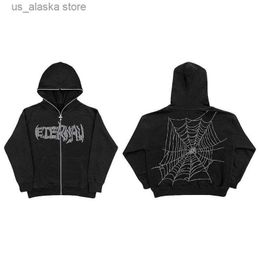 Men's Hoodies Sweatshirts Retro Y2K Hoodie Streetwear Gothic Casual bet Blast Print Pattern Spider web Fashion Hoodie Madam Harajuku Men Clothing Top T230731