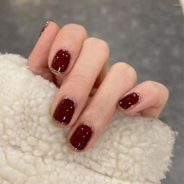 False Nails 24Pcs Short Coffin Red Wine Colour Artificial Ballerina Fake With Glue Full Cover Nail Tips Set Press On