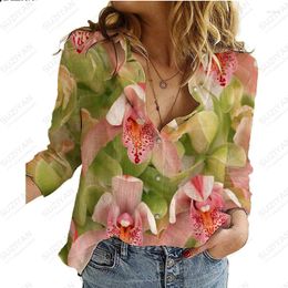 Women's Blouses Long Sleeved Cardigan With Floral Pattern 3D Printed Shirt Street Loose Casual Chiffon Breathable And Quick Drying