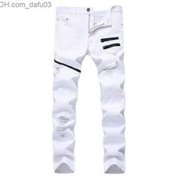 Men's Jeans Men Jeans Straight Casual Jeans Fashion Design Slim Elasticity Men Pants Zipper White Red Black Long Trousers TS009292C Z230801