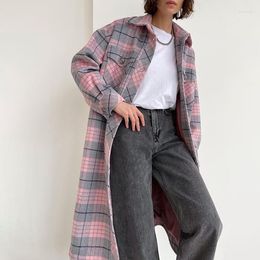 Women's Trench Coats Winter Loose Plaid Windbreaker Fashion Long Sleeve Office Coat Elegant Classic Warm Jacket Femlale