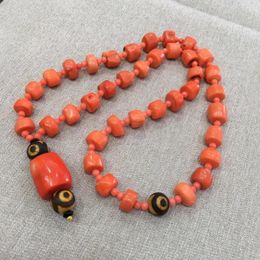 Anhänger Halsketten Natürliche Rote Koralle Männer Frauen Heilstein Feiner Schmuck Kostbare Drei Augen Dzi Perlen Perlen Halskette