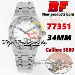 2023 BFF xf77351 CAL.5800 bf5800 Automatic 34mm Womens Watch Diamond Bezel Silver Textured Dial White Stick Markers Steel Bracelet Super Edition eternity Watches