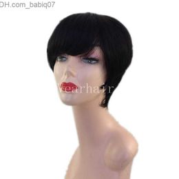 Synthetic Wigs Pixie Lace Front Wigs With Bangs None Lace Capless Cap Brazilian Glueles Human Hair Short Pixie Cut Wig For Women Z230801