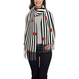 Scarves Women Scarf Red Ladybugs On Stripes Winter Shawls Thin Wrap Lady Tassel Warm Hairy Bufanda Stole