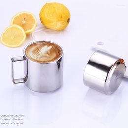 Cups Saucers Stainless Steel Espresso Set Double Wall Coffee Kitchen Travel Business Cup