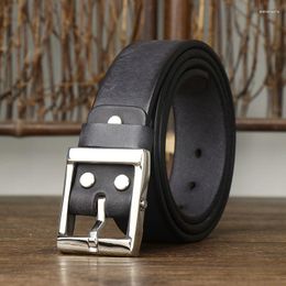 Belts 3.8CM Pure Cowhide High Quality Genuine Leather For Men Strap Male Stainless Steel Pin Buckle Fancy Vintage Jeans Cowboy