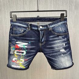 Men's Jeans Man Shorts Short Denim for Blue Summer Half Pants Mens Breeches Hole Metal Button Zipper Skinny Slim Patchy Washed Maple Leaf Designer Letters Pocket650