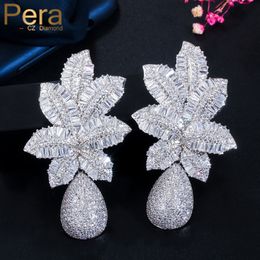 Stud Pera Gorgeous White Cubic Zirconia Silver Color Large Leaf Water Drop Wedding Party Dangle Earrings for Brides Jewelry Gift E606 230731