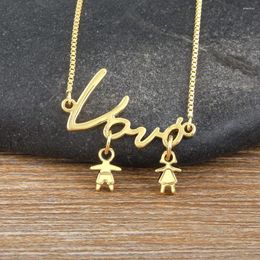 Chains AIBEF Exquisite Boy And Girl Gold Colour Pendant Copper Zirconia Necklace Fashion Son Daughter Choker Women Jewellery Birthday Gift