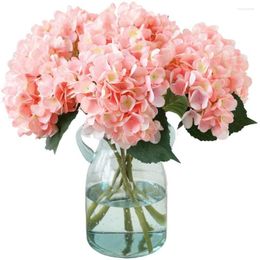 Decorative Flowers Artificial Hydrangea Silk Bouquet Faux Stems For Wedding Centerpieces Home Decor (Pink 4)