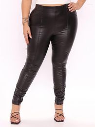 Pants Women's Black Matte Leather For Plus Size Women With High Waist And Bodycon Design 5XL 6XL 7XL Causal Stretch Custom