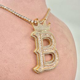 Pendant Necklaces Crown Bail Initial Necklace for Women Custom Name Hip Hop Jewellery 2023 Trend 230731