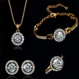 Fashion 18K Gold Silver Plated Austrian Crystal Necklace Earrings Ring Jewellery Set for Women Ladies Anniversary Wedding Jewellery Se273O