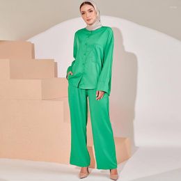 Ethnic Clothing Saudi Arabia Casual Suit Muslim Women Top Pants Two Piece Pakistani Islamic Party