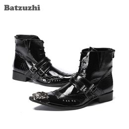 Dress Shoes Batzuzhi Western Cowboy Motorcycle Boots Black Cool Botas Hombre Handmade Men Genuine Leather Metal Tip 38 230731