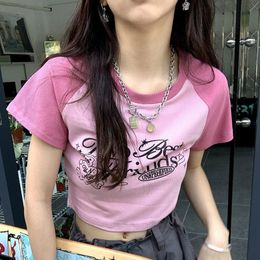 Camiseta Feminina Deeptown Y2K Retro Pink Tshirts Coreano Streetwear Patchwork Skinny Basic T Shirts Fairy Grunge Graphic Print Top Harajuku 230731