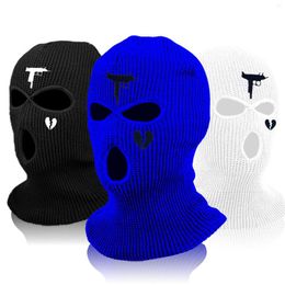 Berets 3oles Winter Warm Unisex Balaclava Mask At Embroidery Full Face Knitted Cyclin Ski Snowboard Cap Ip Op Beanie Ift