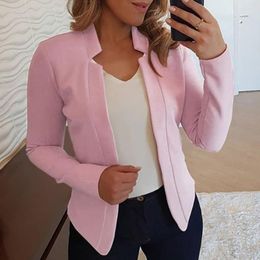 Women's Suits Women Jacket Blazer Solid Colour Notched Collar Open Stitch Slim Fit Cardigan Office Lady Outerwear Casual Autumn