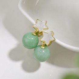 Dangle Earrings Romantic Light Luxury White Fritillaria Star Earings Natural Chalcedony Fresh Green Bead Short For Women Jewelry