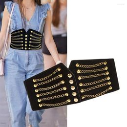 Belts 10cm Wide Women Fashion Slim Corset Cummerbunds Elastic Rivet Waistband Female Coat Fur Hige Waist Belt Accessory