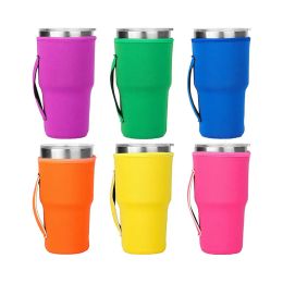 Coffee Reusable Ice Cup Sleeve Neoprene Insulated Sleeves Cups Holer with Handles for 30oz -32oz Tumbler Water Bottle Mug Cover Case Pouch Large in Donuts 4.23 s s