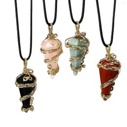 Pendant Necklaces Golden Pendulum Necklace Creative Crafts Vines Winding Hexagonal Cone Accessories Women Men Jewellery 2023