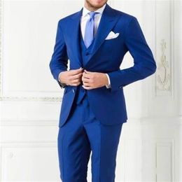 New Arrivals Two Buttons Royal Blue Groom Tuxedos Peak Lapel Groomsmen Man Suits Mens Wedding Suits Jacket Pants Vest Tie N358C