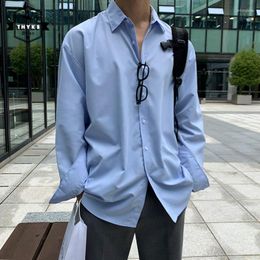 Men's Casual Shirts Mature Advanced Loose Long Sleeved Shirt Mens Harajuku Breathable Lapel Tops Male Korean Fashion Solid Thin Summer