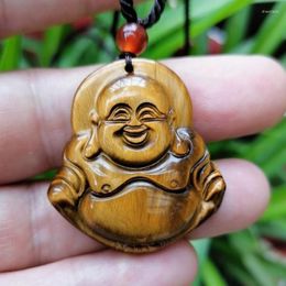 Pendant Necklaces Natural Tiger Eye Stone Buddha Feng Shui Necklace Men Women Healing Jewellery Tiger's Crystal Charms Lucky Amulet Gift