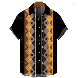 Men's Casual Shirts 3D Printed Retro Stripe Colour Matching Fashion Hawaiian Beach Style Short Sleeved Shirt Creative Loose And Breathable