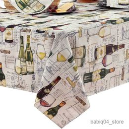 Table Cloth Home Indoor/Outdoor Printed Wedding Decoration Tablecloth Wine and Wine Bottle Print Themed Design Resistant Tablecloth R230801