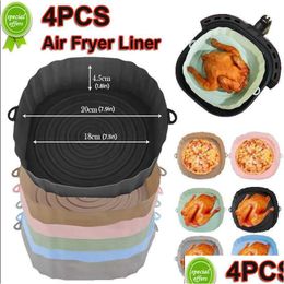 Baking Moulds 4Pcs Sile Air Fryer Basket Airfryer Oven Mould Tray Pizza Fried Chicken Reusable Pan Liner Accessories Drop Delivery Ho Dhv8J