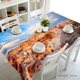 Table Cloth New Europe Tablecloth Beautiful Seaside Town Scenery Pattern Waterproof Washing Cloth Thicken Rectangular Wedding Table Cloth R230801