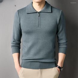 Men's Sweaters Spring Autumn Cotton Knitted Pullovers Casual Sports Fit Type Half Zipper 2023 Knitwear Sweater C119