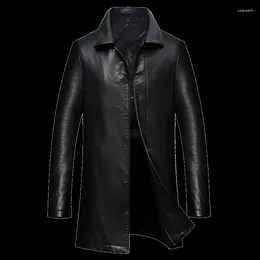 Men's Trench Coats Autumn Winter Men In The Long Leather Handsome High-end Atmosphere Business Casual Lapel With Velvet Coat